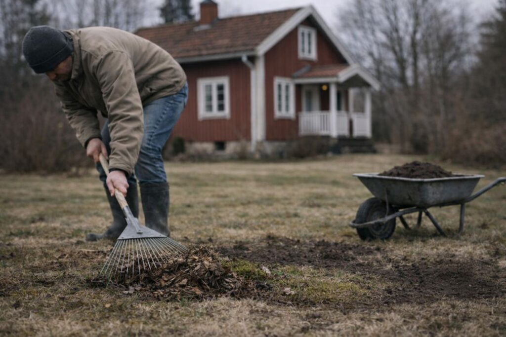 Vårstädning av gräsmattan
