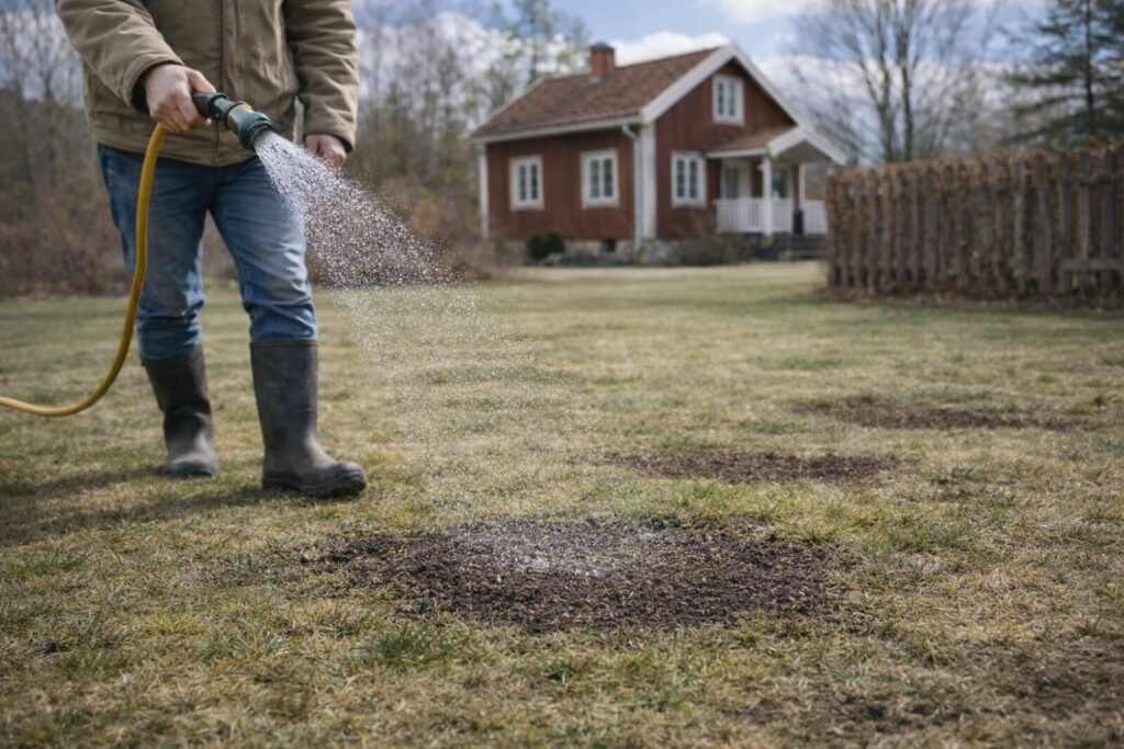 Vattning av nyfröad gräsmatta